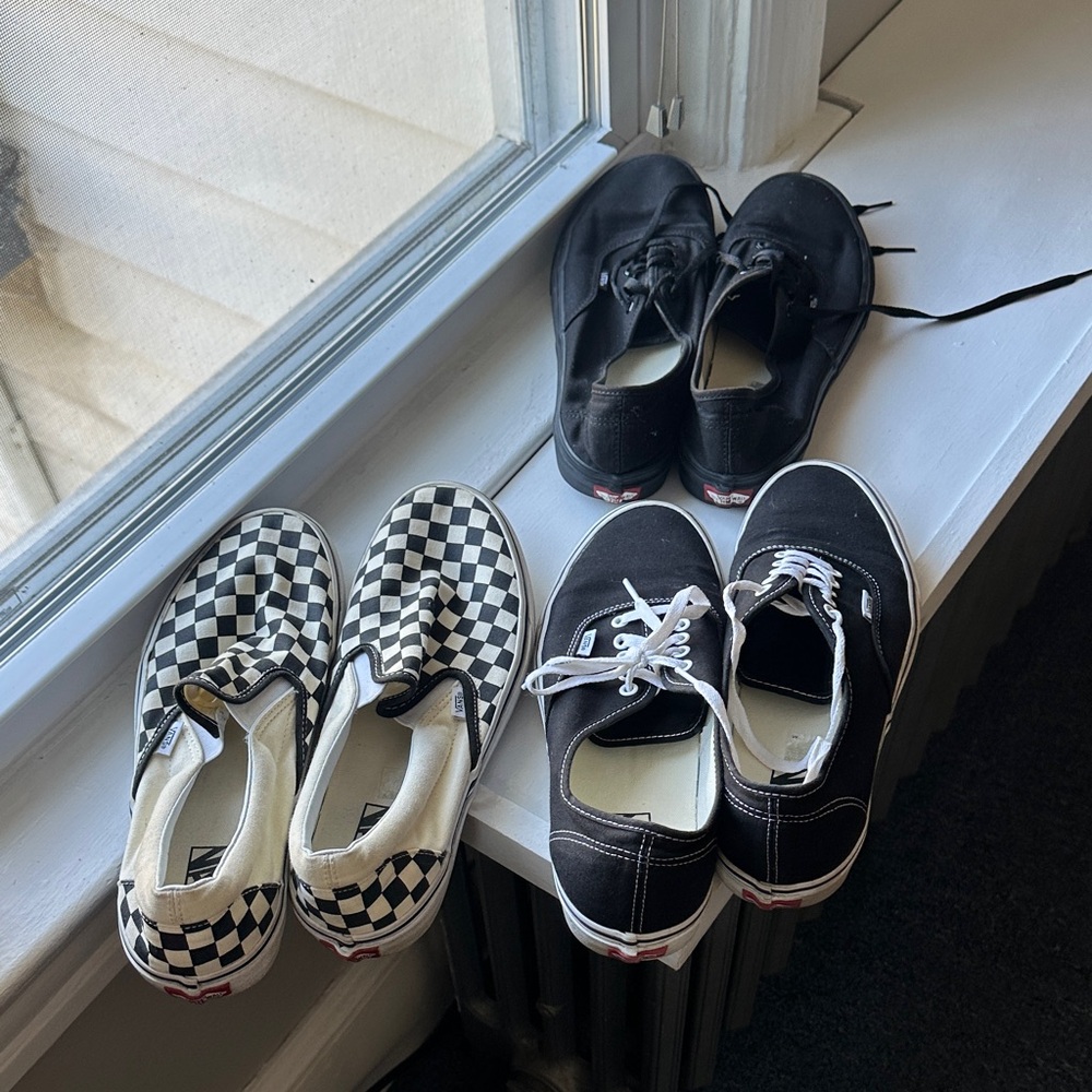 Vans Mens Black and Checkered Sneakers